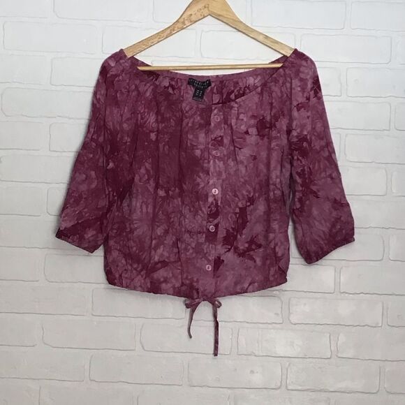 2/40$ Streatwear society NEW pink top tie dye off shoulders 3/4 sleeves crew Med - Picture 11 of 11